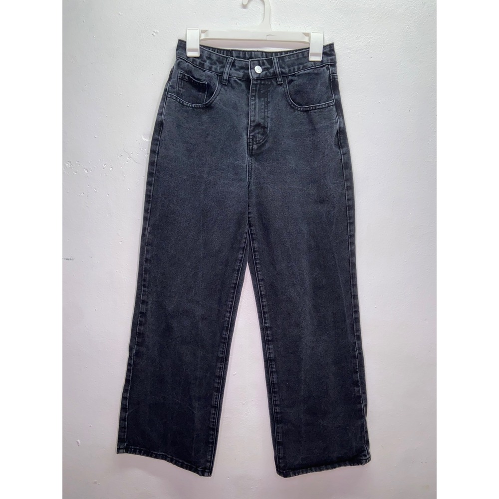 Womens High Waisted Wide Leg Jeans Washed Black Denim Size 28 Grunge Streetwear